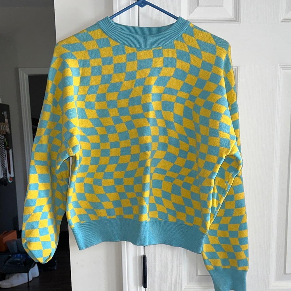 Forever 21 Vibrant Yellow and Blue Checkered Sweater